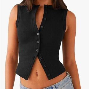 Black Sleeveless Button-Up Tank Top